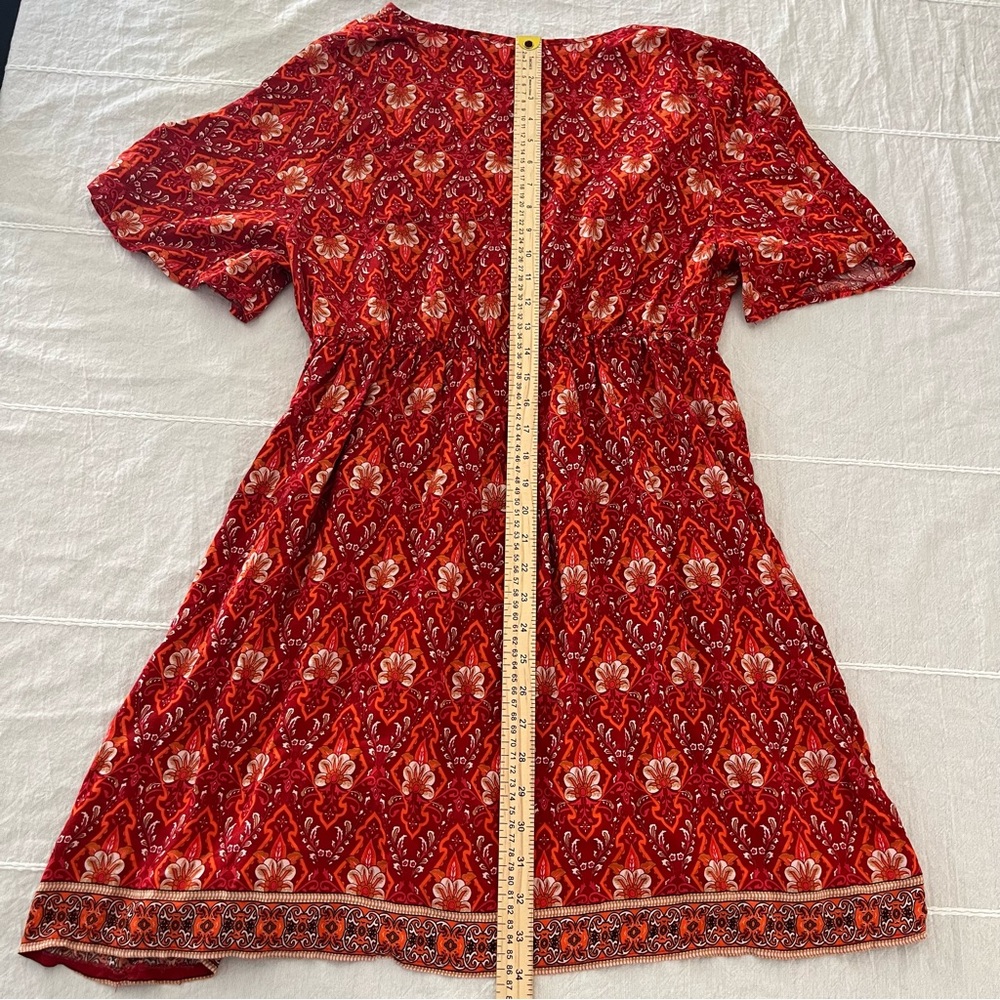 Brown Coco Boho Floral Paisley Faux Wrap Mini Dress 1XL Red Cottagecore Flare - Picture 8 of 11